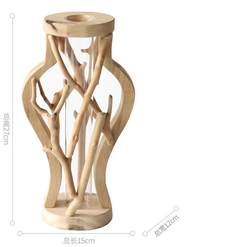 Creative Wooden Vase Decorated Solid Wood Flower Pot for Glass Hydroponic Home Decorative Vase Tabletop Home Decoration acacuss