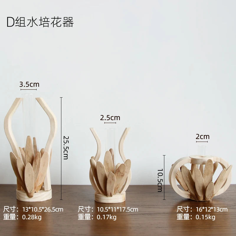Creative Wooden Vase Decorated Solid Wood Flower Pot for Glass Hydroponic Home Decorative Vase Tabletop Home Decoration acacuss