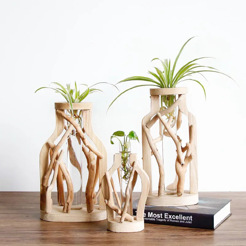Creative Wooden Vase Decorated Solid Wood Flower Pot for Glass Hydroponic Home Decorative Vase Tabletop Home Decoration acacuss