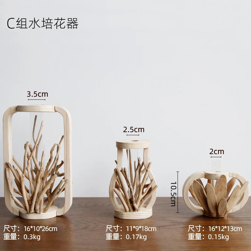 Creative Wooden Vase Decorated Solid Wood Flower Pot for Glass Hydroponic Home Decorative Vase Tabletop Home Decoration acacuss