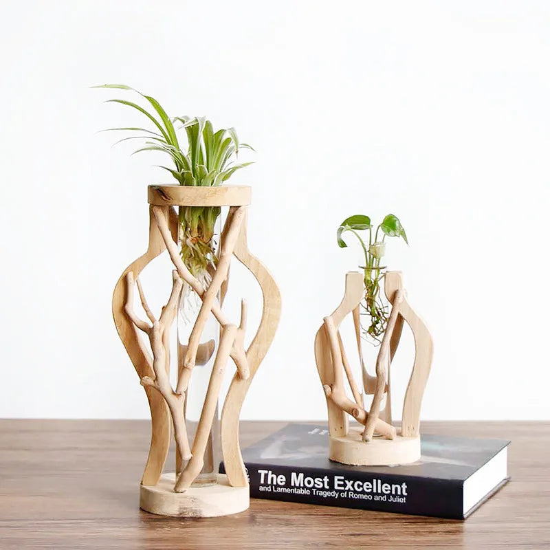 Creative Wooden Vase Decorated Solid Wood Flower Pot for Glass Hydroponic Home Decorative Vase Tabletop Home Decoration acacuss