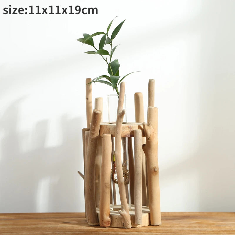 Creative Wooden Vase Decorated Solid Wood Flower Pot for Glass Hydroponic Home Decorative Vase Tabletop Home Decoration acacuss