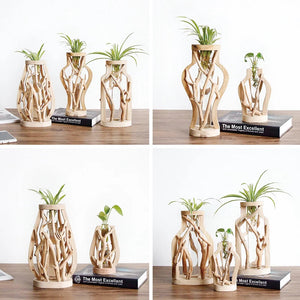 Creative Wooden Vase Decorated Solid Wood Flower Pot for Glass Hydroponic Home Decorative Vase Tabletop Home Decoration acacuss