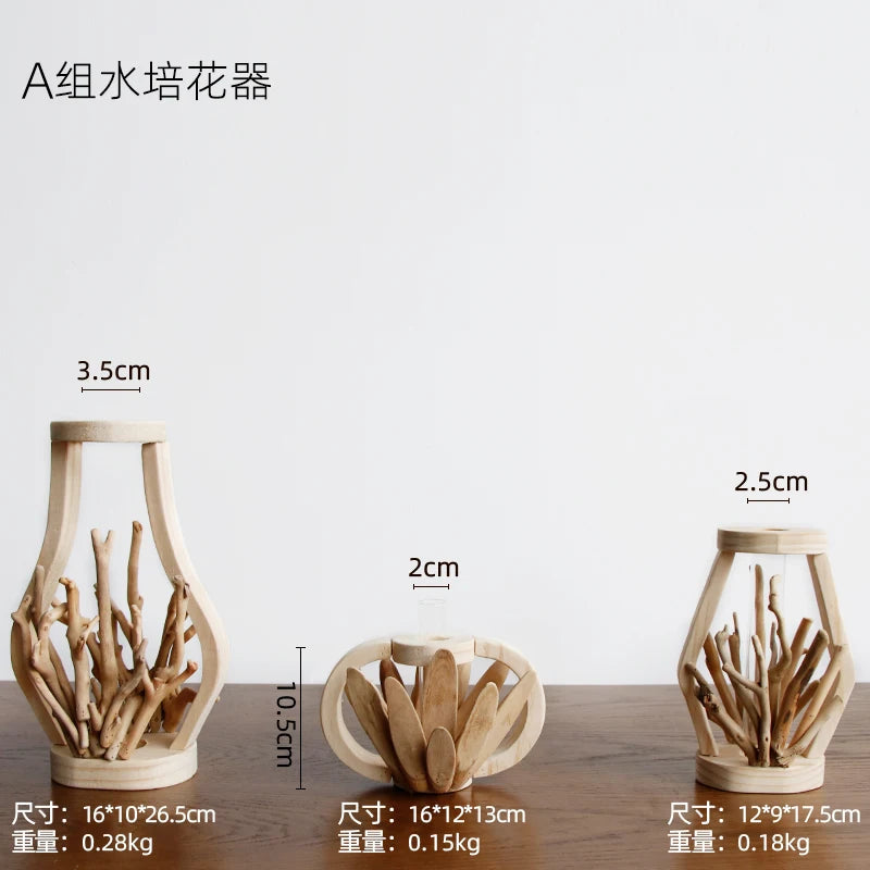 Creative Wooden Vase Decorated Solid Wood Flower Pot for Glass Hydroponic Home Decorative Vase Tabletop Home Decoration acacuss