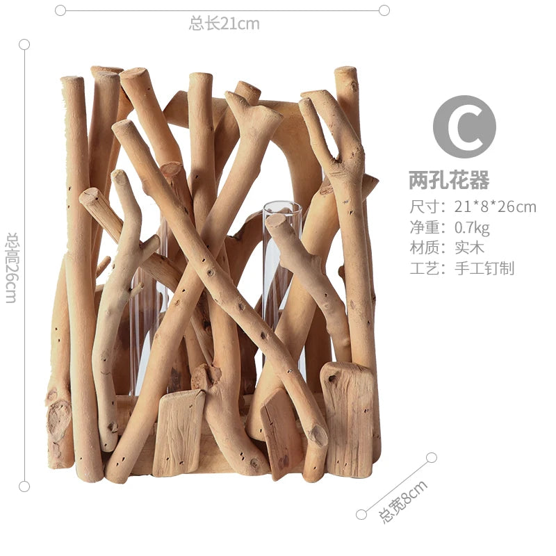 Creative Wooden Vase Decorated Solid Wood Flower Pot for Glass Hydroponic Home Decorative Vase Tabletop Home Decoration acacuss