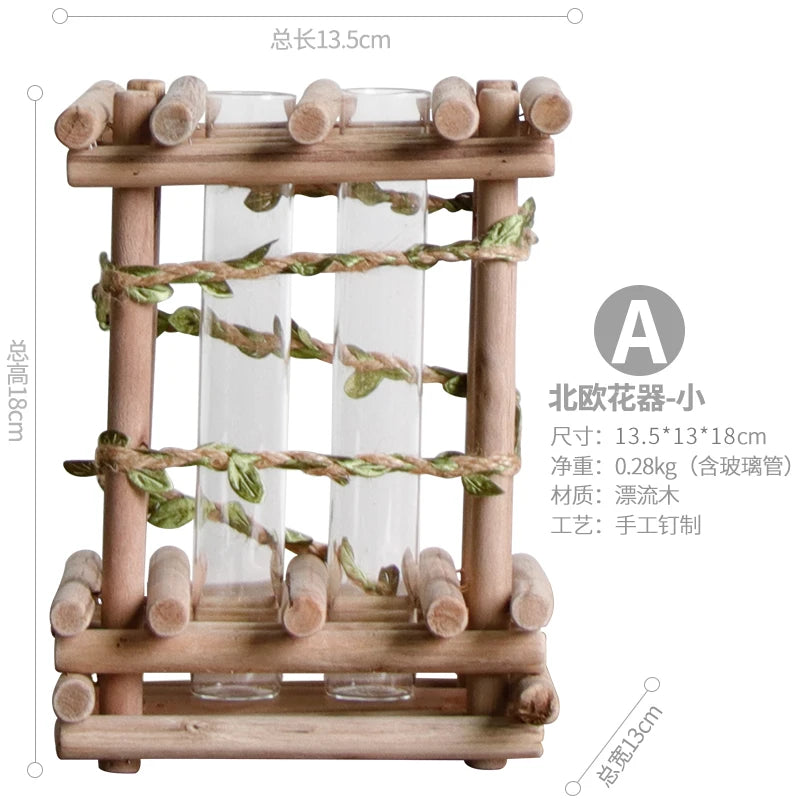 Creative Wooden Vase Decorated Solid Wood Flower Pot for Glass Hydroponic Home Decorative Vase Tabletop Home Decoration acacuss