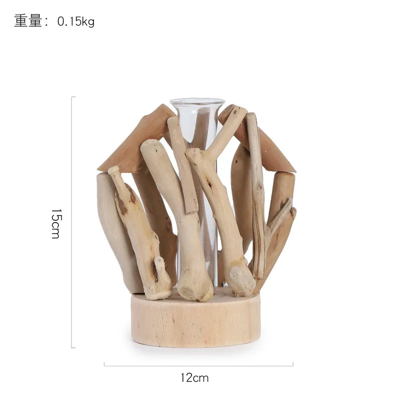 Creative Wooden Vase Decorated Solid Wood Flower Pot for Glass Hydroponic Home Decorative Vase Tabletop Home Decoration acacuss