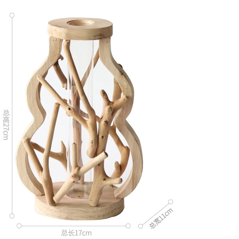 Creative Wooden Vase Decorated Solid Wood Flower Pot for Glass Hydroponic Home Decorative Vase Tabletop Home Decoration acacuss