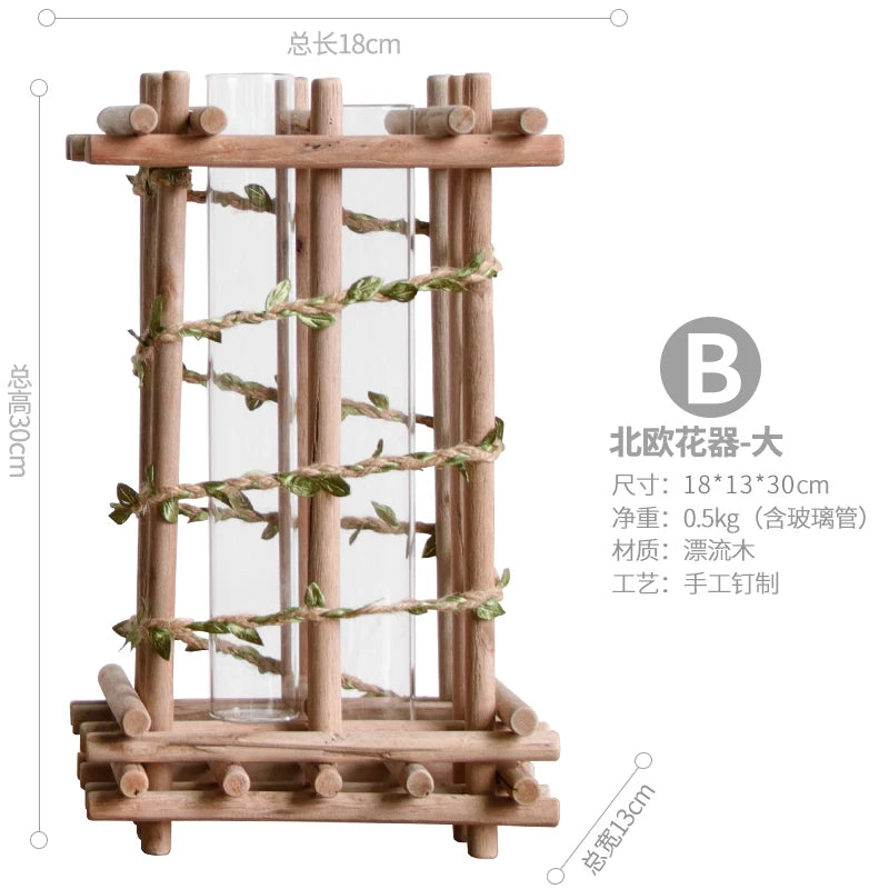 Creative Wooden Vase Decorated Solid Wood Flower Pot for Glass Hydroponic Home Decorative Vase Tabletop Home Decoration acacuss