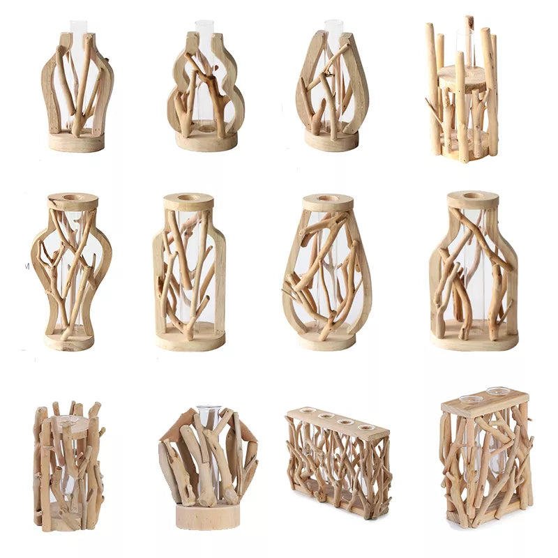 Creative Wooden Vase Decorated Solid Wood Flower Pot for Glass Hydroponic Home Decorative Vase Tabletop Home Decoration acacuss