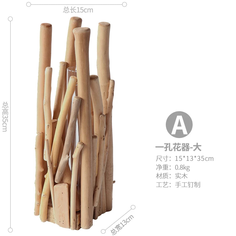 Creative Wooden Vase Decorated Solid Wood Flower Pot for Glass Hydroponic Home Decorative Vase Tabletop Home Decoration acacuss