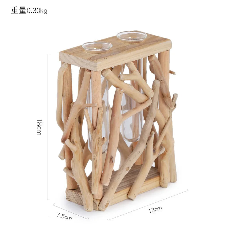 Creative Wooden Vase Decorated Solid Wood Flower Pot for Glass Hydroponic Home Decorative Vase Tabletop Home Decoration acacuss