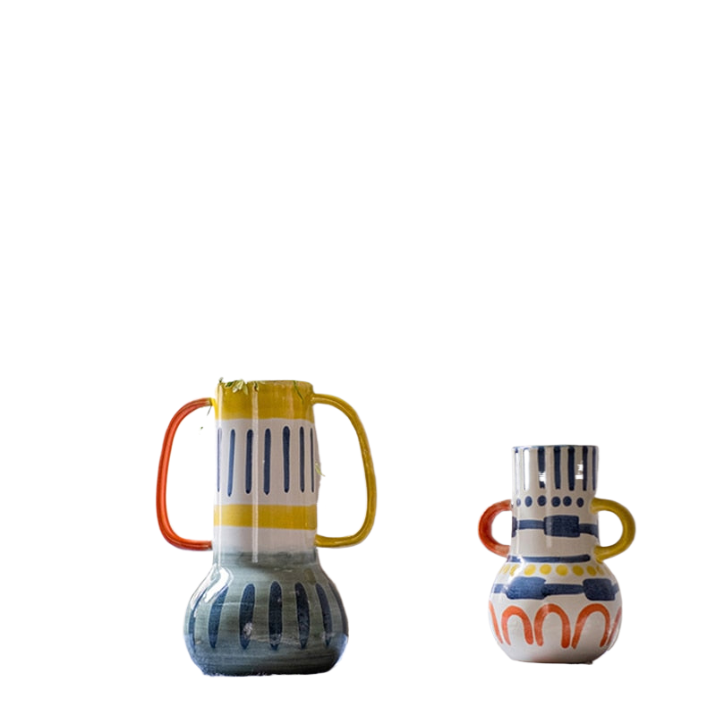Creative ceramic vase Abstract color graffiti handle Handmade Art flower vase Ceramic handicraft ornaments Home Decoration acacuss