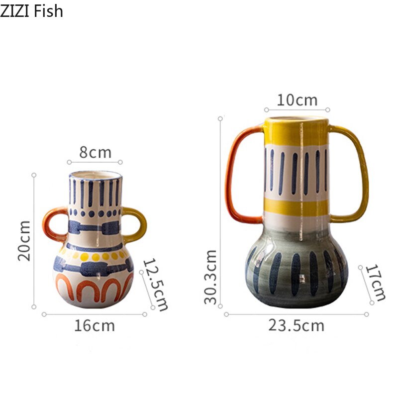 Creative ceramic vase Abstract color graffiti handle Handmade Art flower vase Ceramic handicraft ornaments Home Decoration acacuss