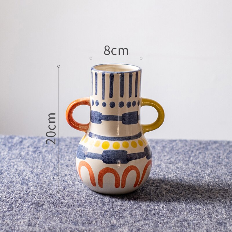 Creative ceramic vase Abstract color graffiti handle Handmade Art flower vase Ceramic handicraft ornaments Home Decoration acacuss