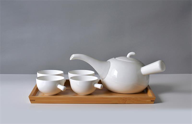 Creative designed, bone china tea pot set , factory direct glaze teapot for tea, five-piece set, plain white ceramic coffee mugs acacuss