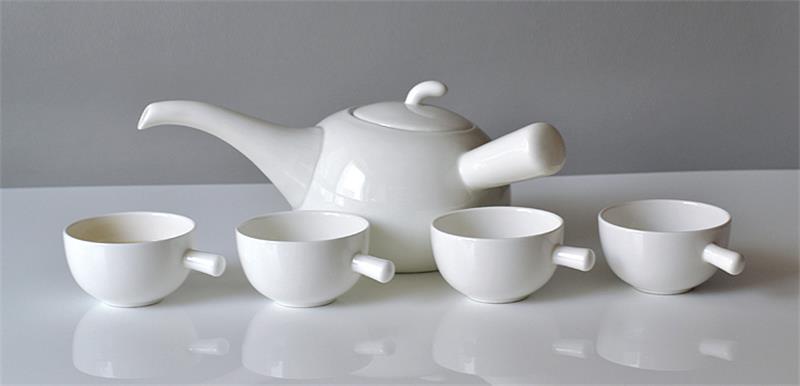 Creative designed, bone china tea pot set , factory direct glaze teapot for tea, five-piece set, plain white ceramic coffee mugs acacuss