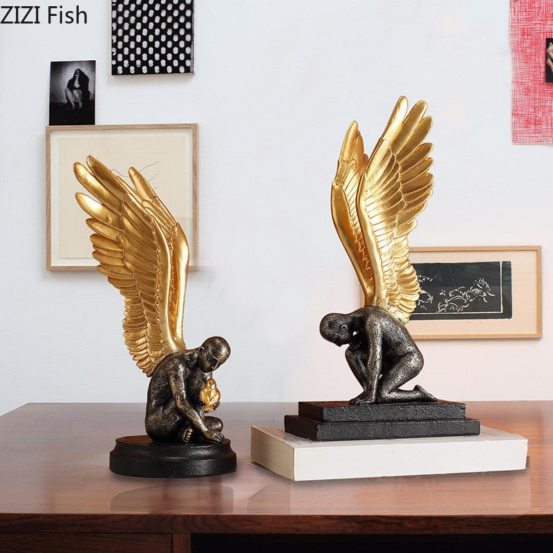 Creative resin figure statue angel Golden wings Golden bird Simulation sculpture Handicraft Home decoration accessories acacuss