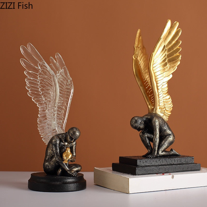 Creative resin figure statue angel Golden wings Golden bird Simulation sculpture Handicraft Home decoration accessories acacuss