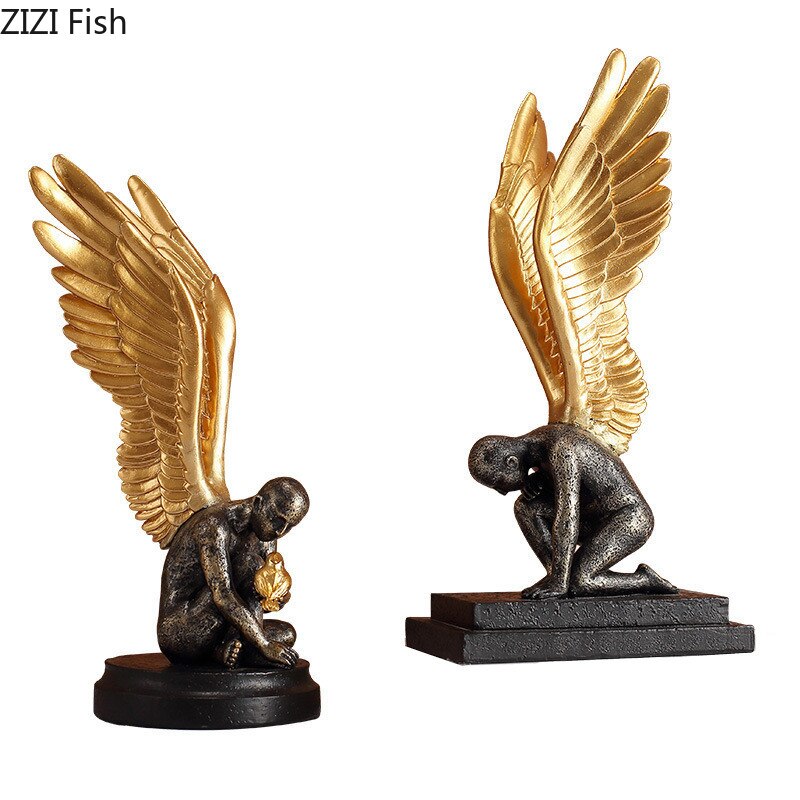 Creative resin figure statue angel Golden wings Golden bird Simulation sculpture Handicraft Home decoration accessories acacuss
