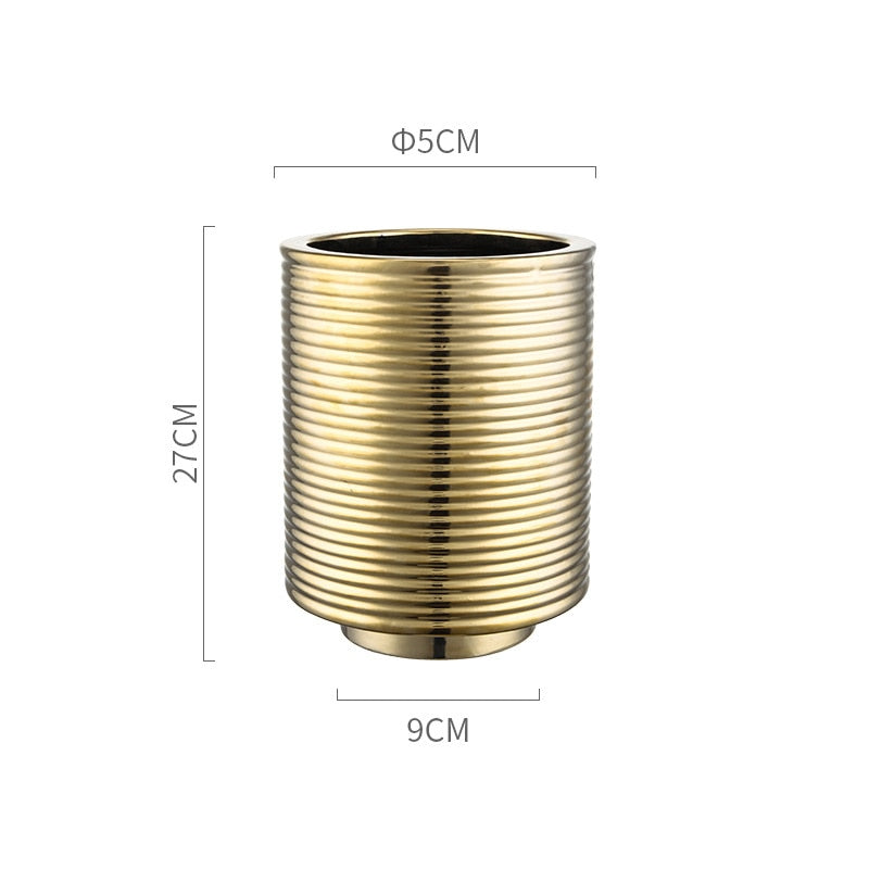 Creativity Gold Silver Screw Geometric Abstract Ceramic Handicraft Ornaments Vases Stripe Nut Home Decoration Flower Arrangement acacuss