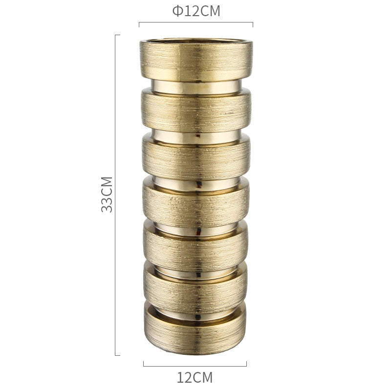 Creativity Gold Silver Screw Geometric Abstract Ceramic Handicraft Ornaments Vases Stripe Nut Home Decoration Flower Arrangement acacuss
