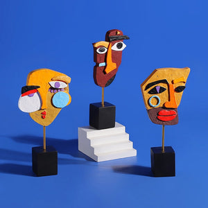 Creativity Human Face Sculpture A Family Of Three Color Abstract Art Statue Home Decoration Living Room Bedroom Bookcase Decor acacuss