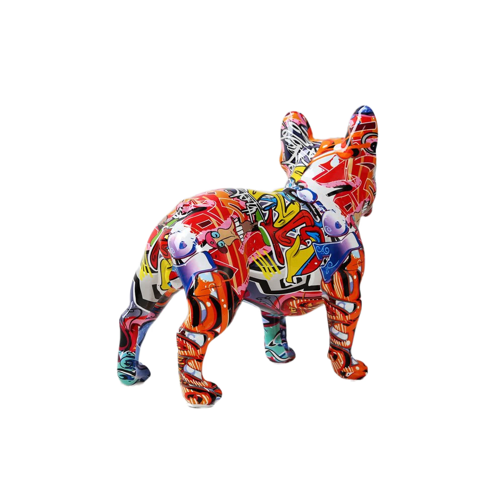 Creativity Modern Colorful French Bulldog Statue Wholesale Graffiti  Office Ornaments Printing Resin Dog Home Decor Crafts acacuss