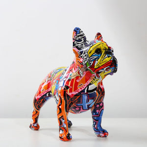Creativity Modern Colorful French Bulldog Statue Wholesale Graffiti  Office Ornaments Printing Resin Dog Home Decor Crafts acacuss