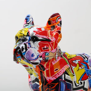 Creativity Modern Colorful French Bulldog Statue Wholesale Graffiti  Office Ornaments Printing Resin Dog Home Decor Crafts acacuss