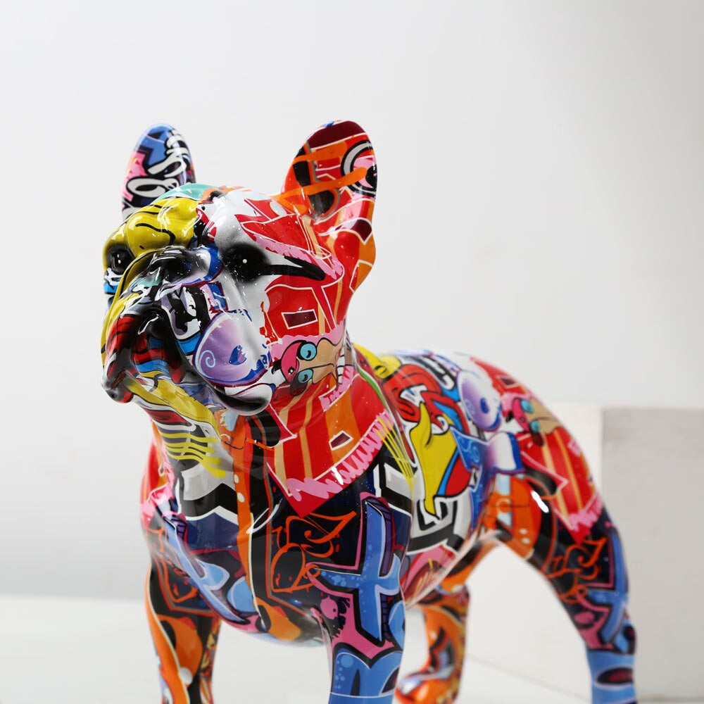 Creativity Modern Colorful French Bulldog Statue Wholesale Graffiti  Office Ornaments Printing Resin Dog Home Decor Crafts acacuss