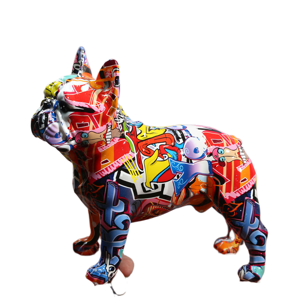 Creativity Modern Colorful French Bulldog Statue Wholesale Graffiti  Office Ornaments Printing Resin Dog Home Decor Crafts acacuss