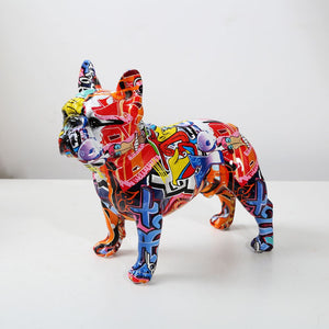Creativity Modern Colorful French Bulldog Statue Wholesale Graffiti  Office Ornaments Printing Resin Dog Home Decor Crafts acacuss