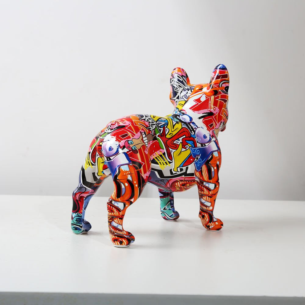 Creativity Modern Colorful French Bulldog Statue Wholesale Graffiti  Office Ornaments Printing Resin Dog Home Decor Crafts acacuss