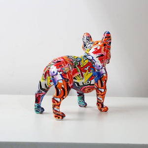 Creativity Modern Colorful French Bulldog Statue Wholesale Graffiti  Office Ornaments Printing Resin Dog Home Decor Crafts acacuss