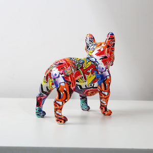 Creativity Modern Colorful French Bulldog Statue Wholesale Graffiti  Office Ornaments Printing Resin Dog Home Decor Crafts acacuss