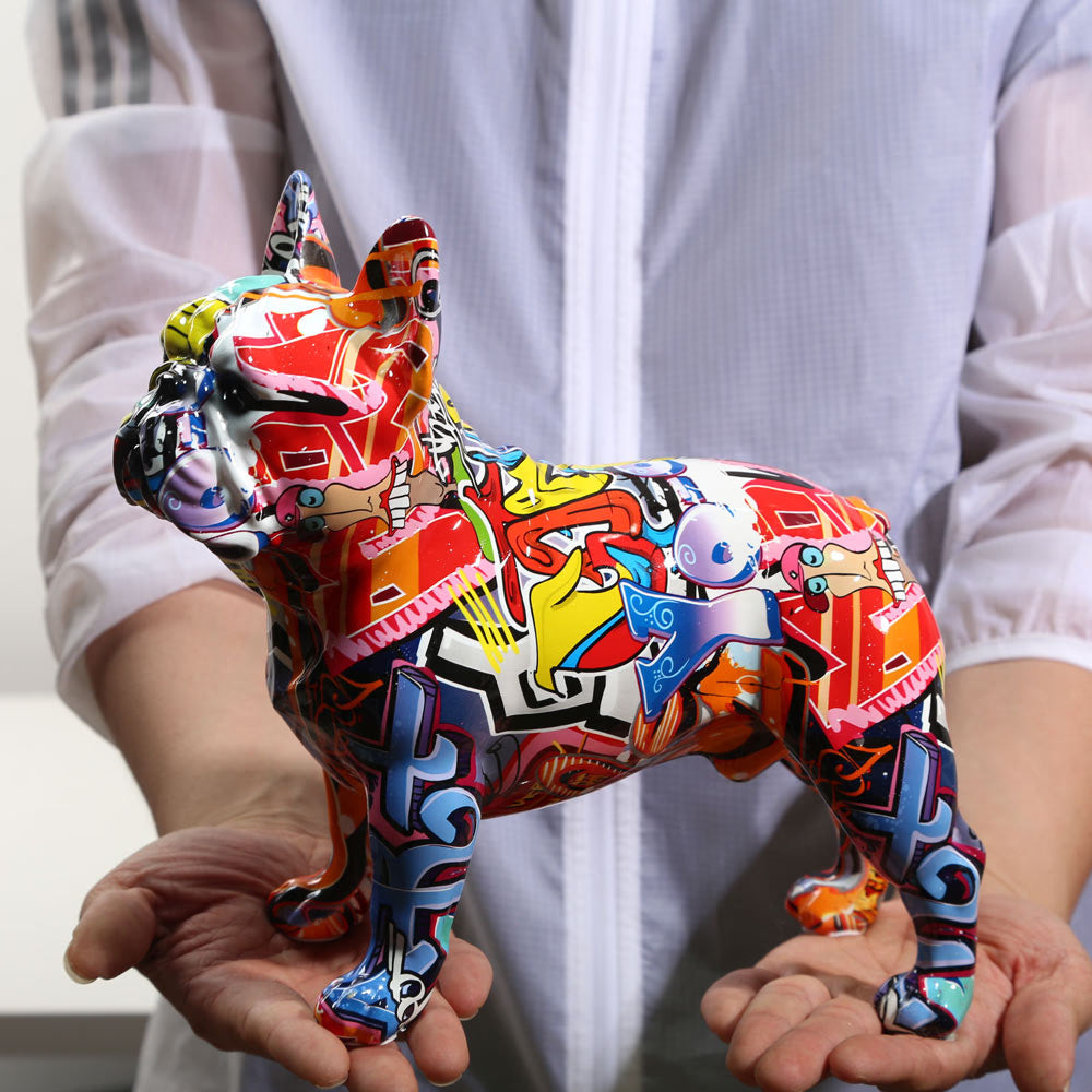 Creativity Modern Colorful French Bulldog Statue Wholesale Graffiti  Office Ornaments Printing Resin Dog Home Decor Crafts acacuss
