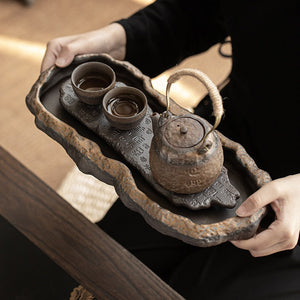 Creativity Tray Heart Sutra Tea Board Chinese Retro Pot Tray Ceramic Pot Bearing Dry Brewing Table Water Storage Type Teaware acacuss