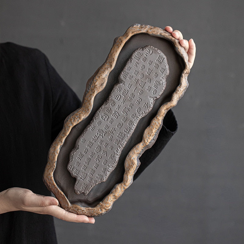 Creativity Tray Heart Sutra Tea Board Chinese Retro Pot Tray Ceramic Pot Bearing Dry Brewing Table Water Storage Type Teaware acacuss
