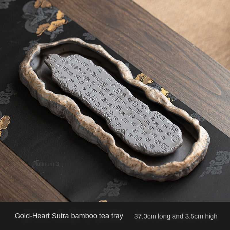 Creativity Tray Heart Sutra Tea Board Chinese Retro Pot Tray Ceramic Pot Bearing Dry Brewing Table Water Storage Type Teaware acacuss