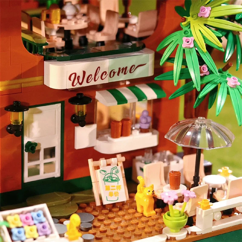 Cretive Mini Coffee Machine Shop Building Blocks City Street View Store Cafe Architecture Assemble Brick Toys Gift For Kid Adult acacuss
