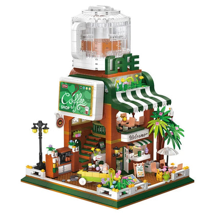 Cretive Mini Coffee Machine Shop Building Blocks City Street View Store Cafe Architecture Assemble Brick Toys Gift For Kid Adult acacuss