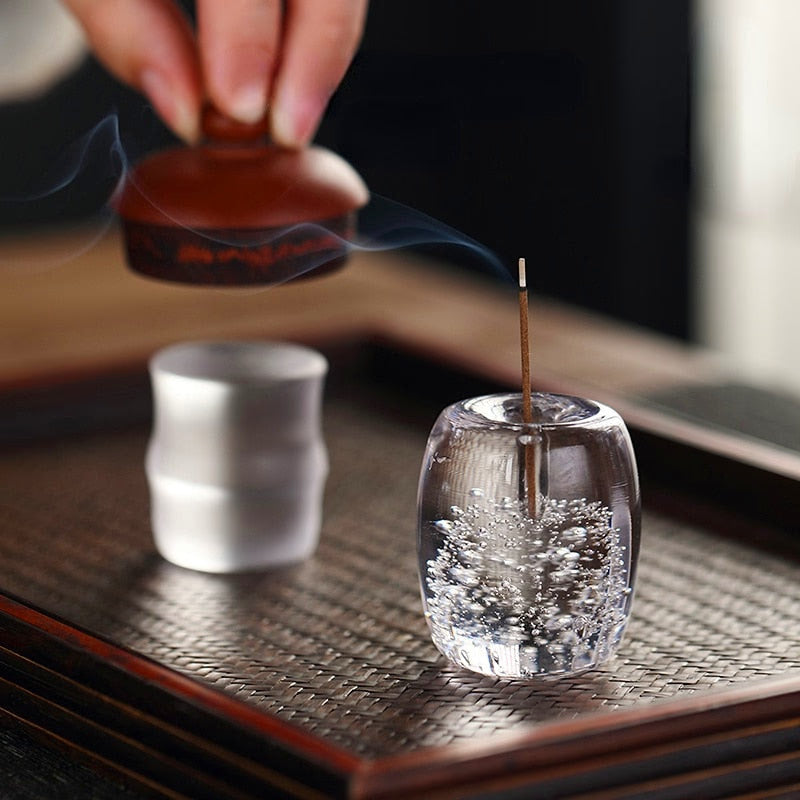 Crystal Glass Glass Purple Clay Pot With Lid and Incense Sticks Gator Coaster Decoration for Home Holder Burners Fragrance Decor acacuss
