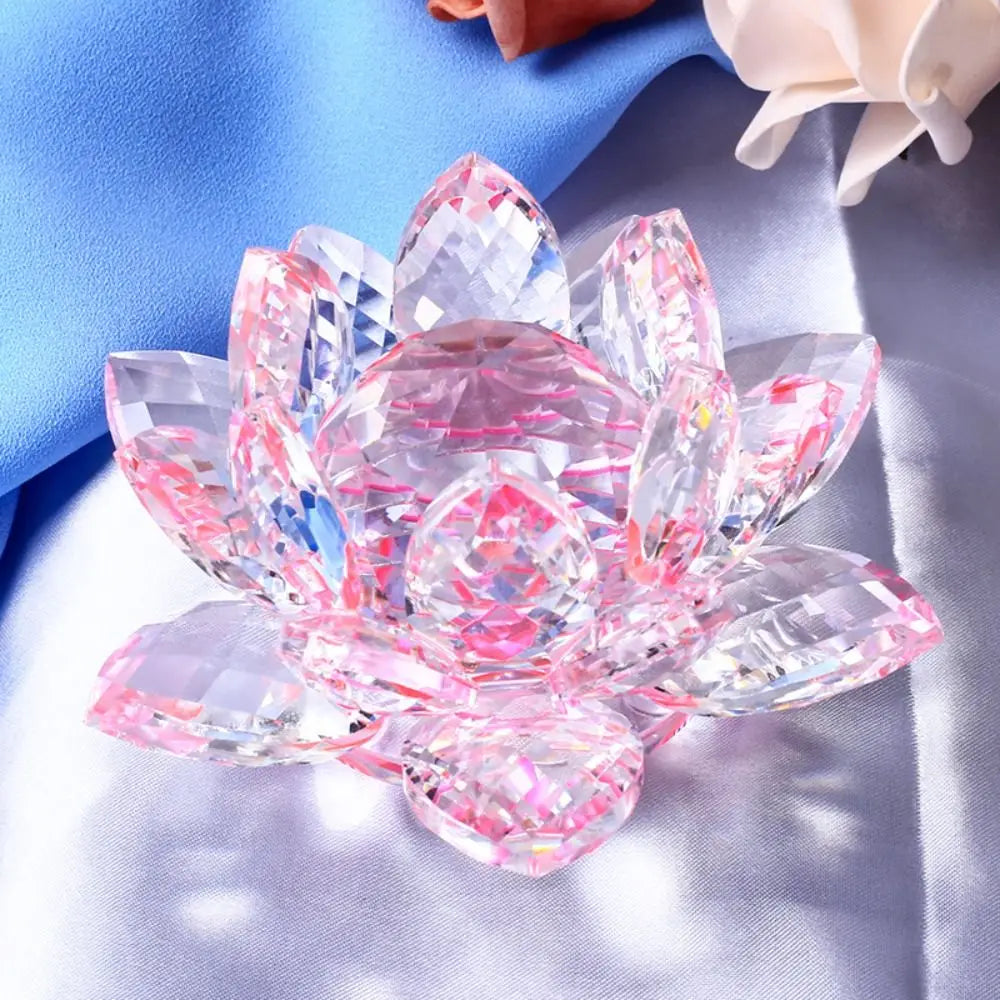 Crystal Lotus Flower Figurine Home Wedding Decoration Glass Craft Collection Paperweight Office Table Ornaments Souvenir Gifts acacuss