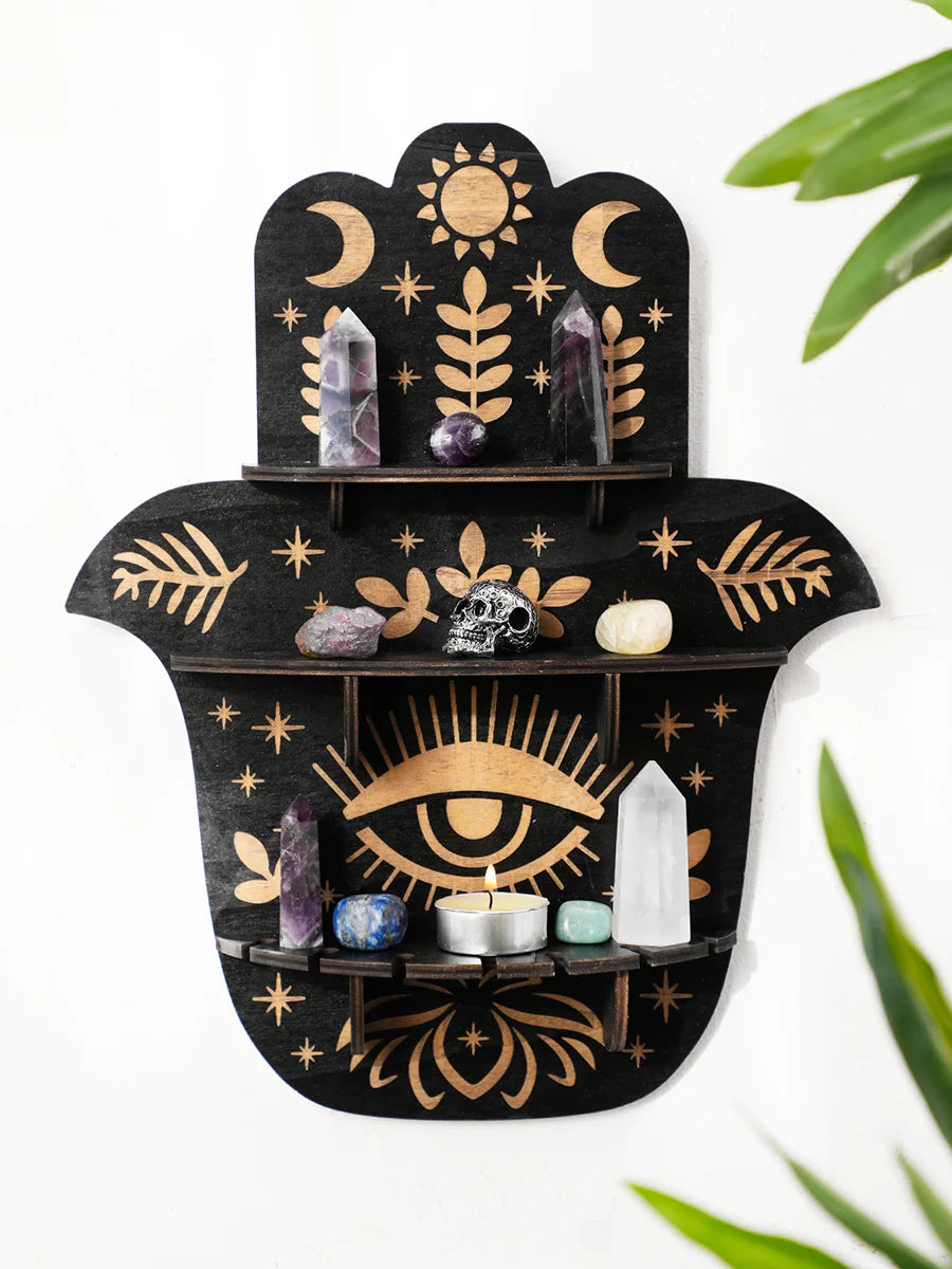 Crystal Wall Shelf Hand Evil Eye Multilayer Crystal Display Stand Hanging Wall Decor Shelves Stone Holder Boho Home Decoration acacuss