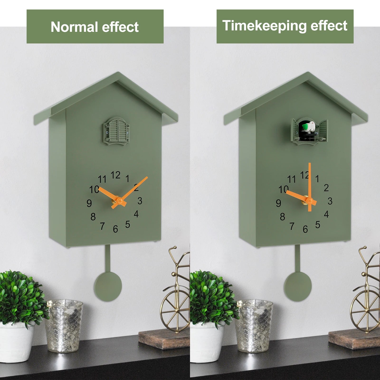 Cuckoo Clock Cuckoo Sound Clock with Pendulum Delicate Cuckoo Clock Bird Battery Powered Cuckoo Wall Clock for Living Room Decor acacuss