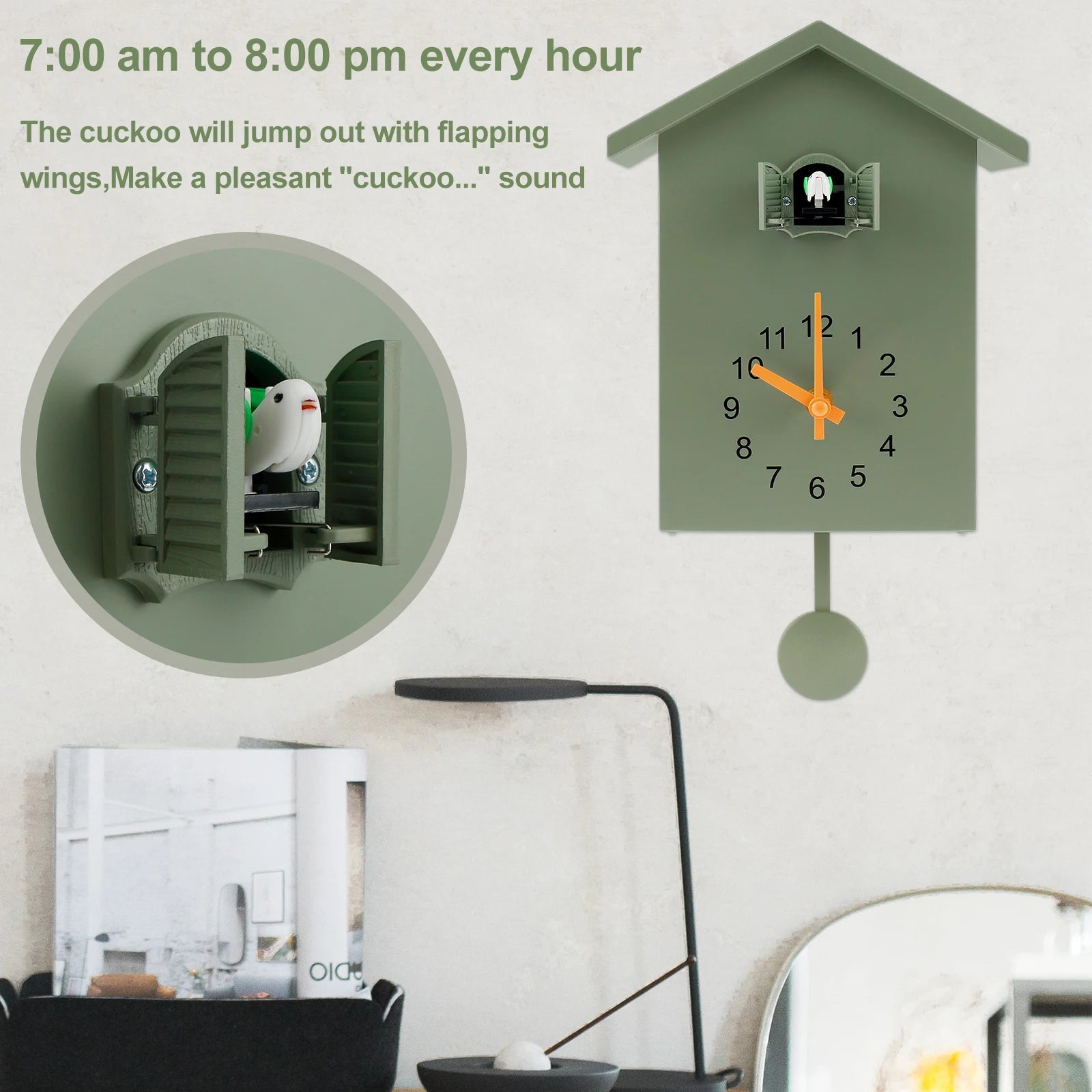 Cookoo Clock Cuckoo Clock Cuckoo Wall Clock, Cuckoo Bird Voices Call Design Clock Pendulum Pendulum Battery Powered Wall Art Home Living Room Kitchen Office Decora Kookoo Clock