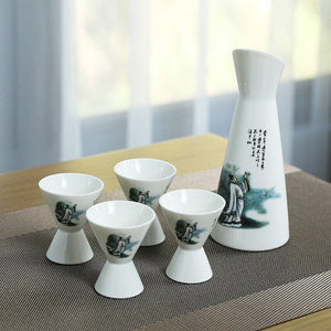 Cup Sake Set Cold Wine Ceramic Antique Print Rustic Sake Set Classic With Warmer Wijnglazen Household Utensils acacuss