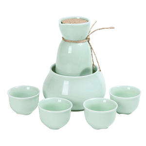 Cup Sake Set Cold Wine Ceramic Antique Print Rustic Sake Set Classic With Warmer Wijnglazen Household Utensils acacuss