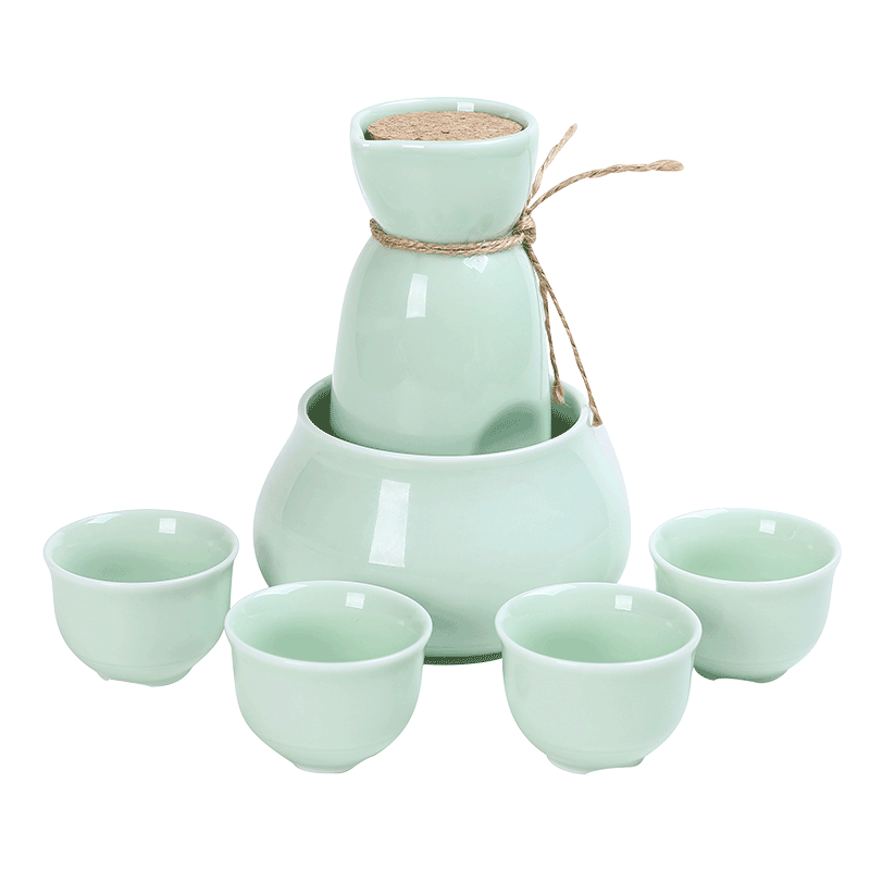 Cup Sake Set Cold Wine Ceramic Antique Print Rustic Sake Set Classic With Warmer Wijnglazen Household Utensils acacuss